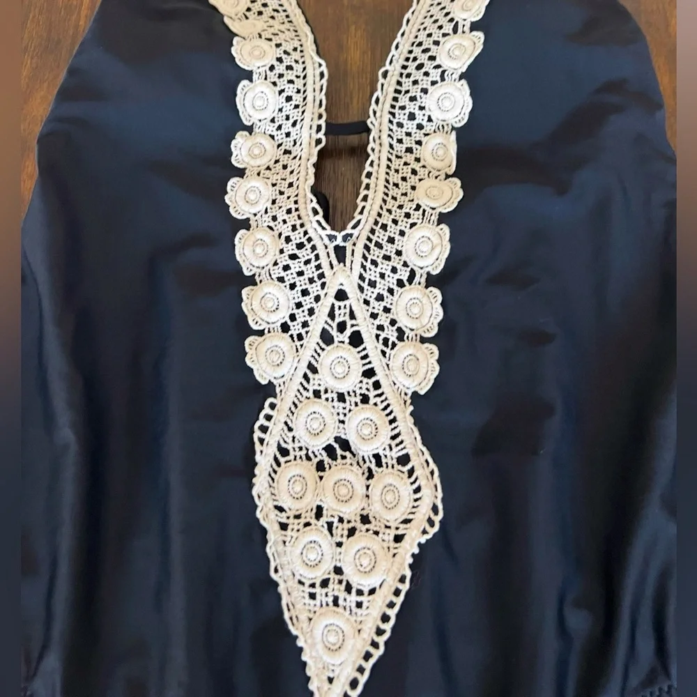 Kona Sol Black Halter Swimsuit with‎ Lace Detail